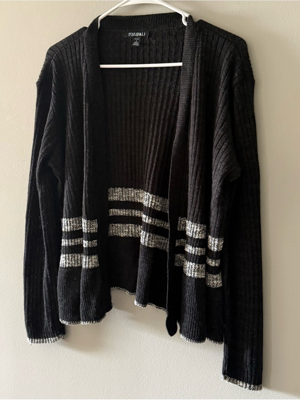 Roz & Ali Black Cardigan with Silver Stripes